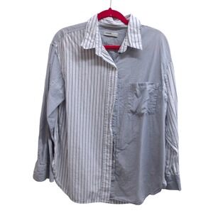 Sonoma Goods For Life Large Blue White Pinstripe Button Down Shirt Top /#26403
